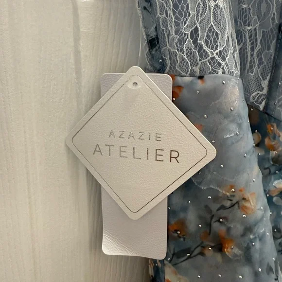 Azazie Blue and Orange Floral Maxi Dress - Picture 6 of 7